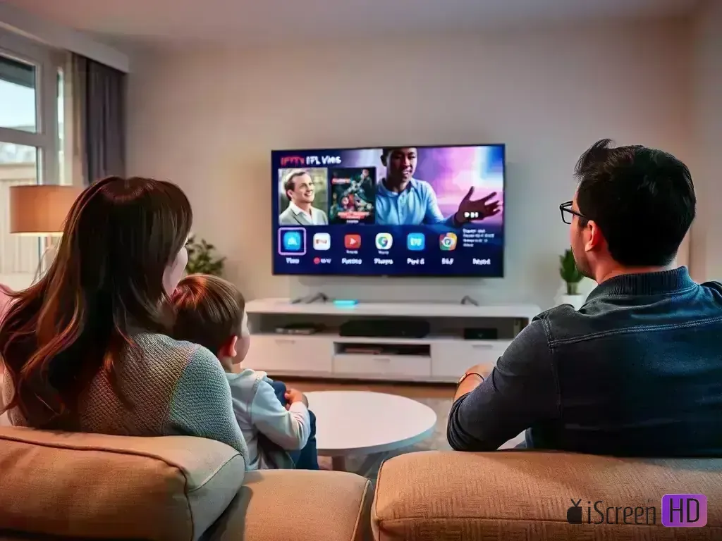 Family enjoying premium IPTV entertainment