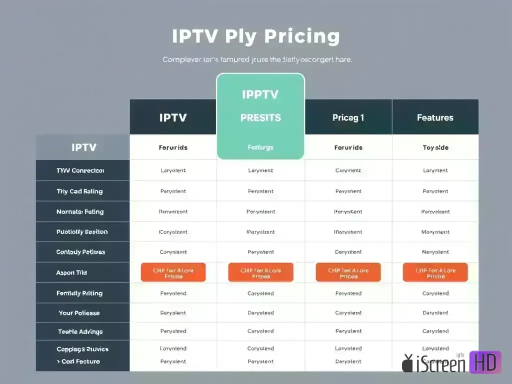 Comparison chart of iScreenHD IPTV pricing plans