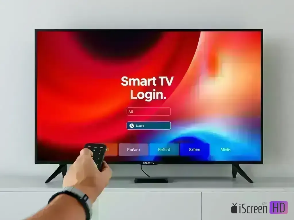 Smart TV login screen with remote control